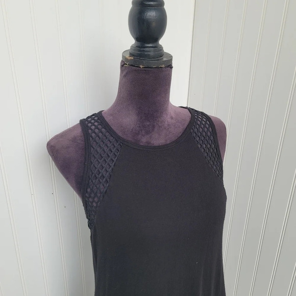 LILY BLEU BEACH Black Stretchy Fishnet Racer Tank Mini Dress Sleveless Sz S - Picture 10 of 11